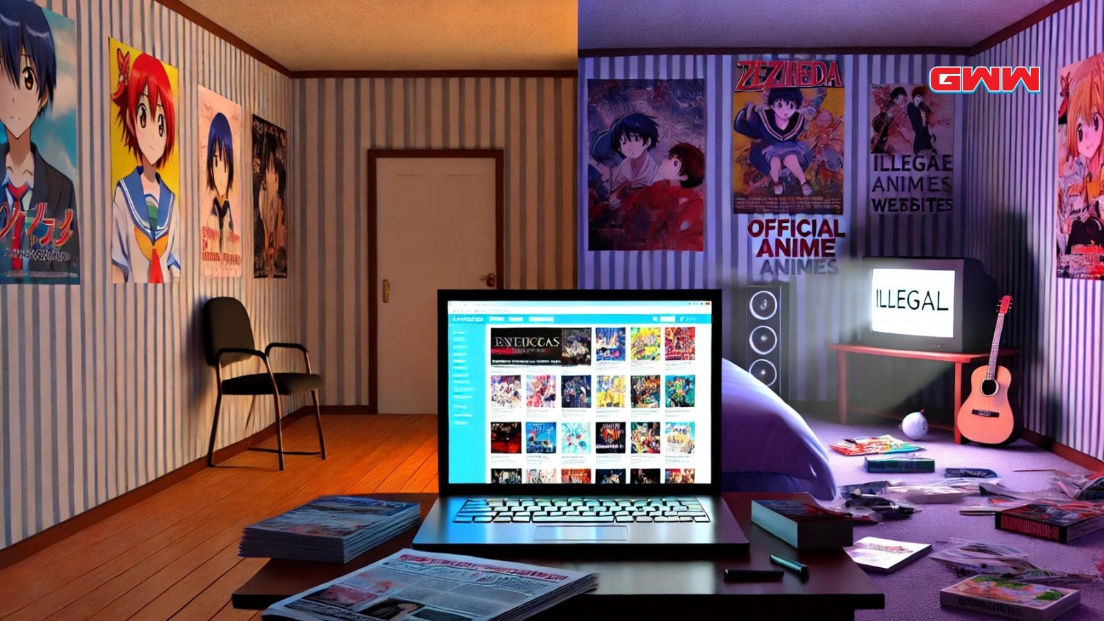 Illegal anime streaming site with posters of One Piece and Dragon Ball Z