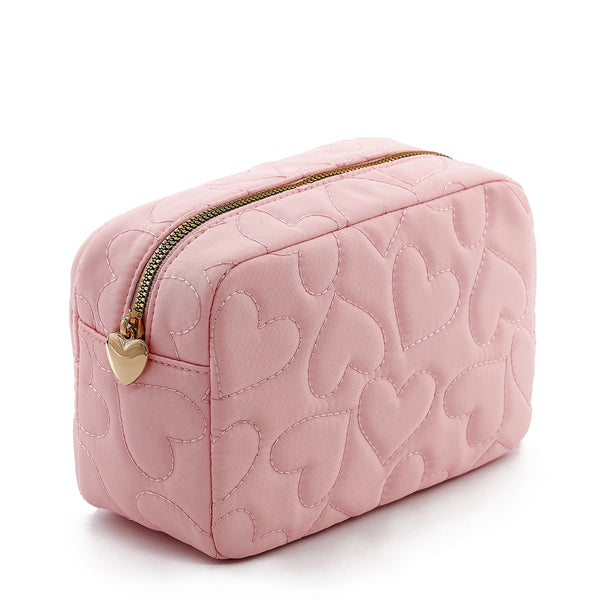 Puffy Quilted Heart Makeup Bag