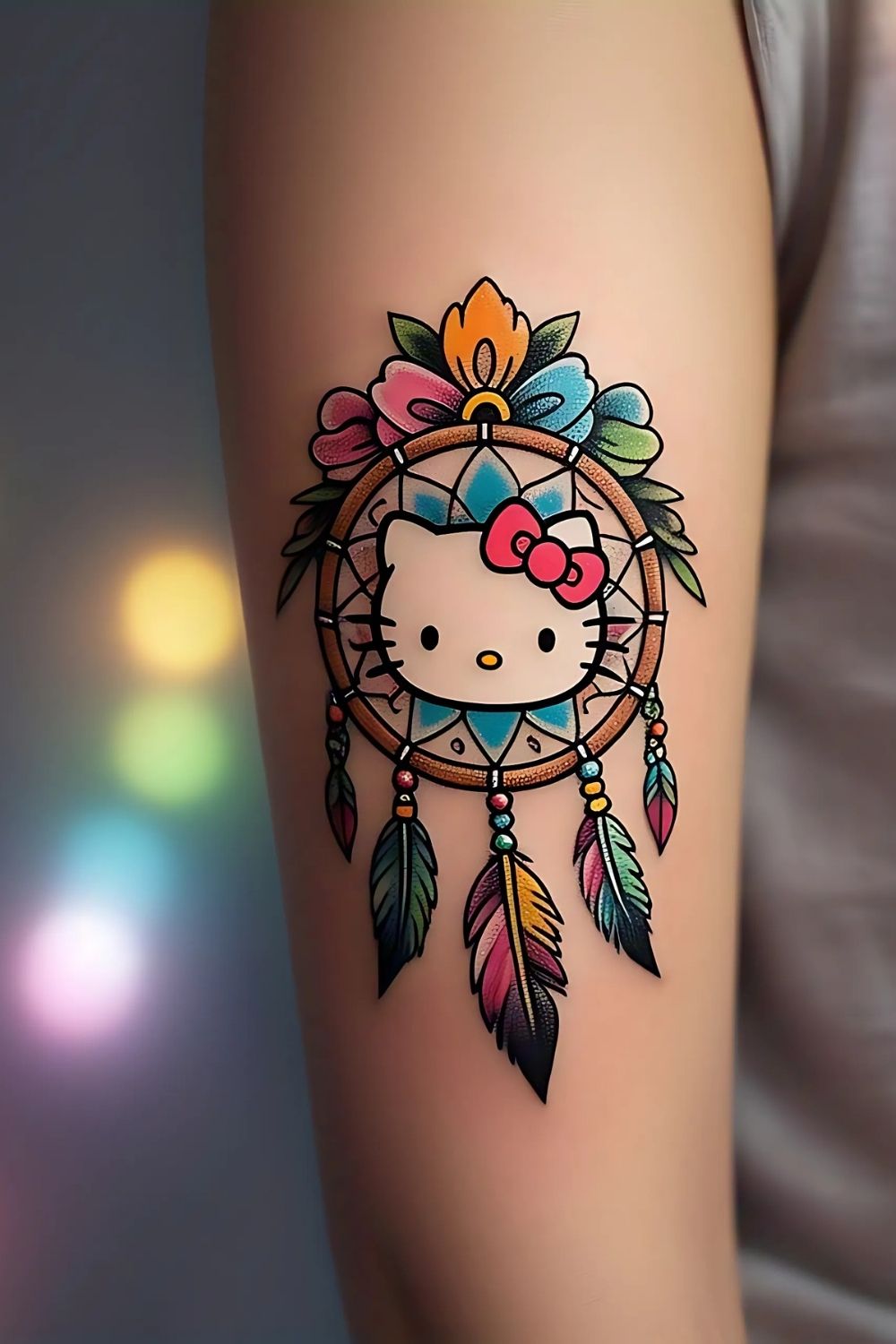 Hello Kitty in a Dreamcatcher Tattoo
