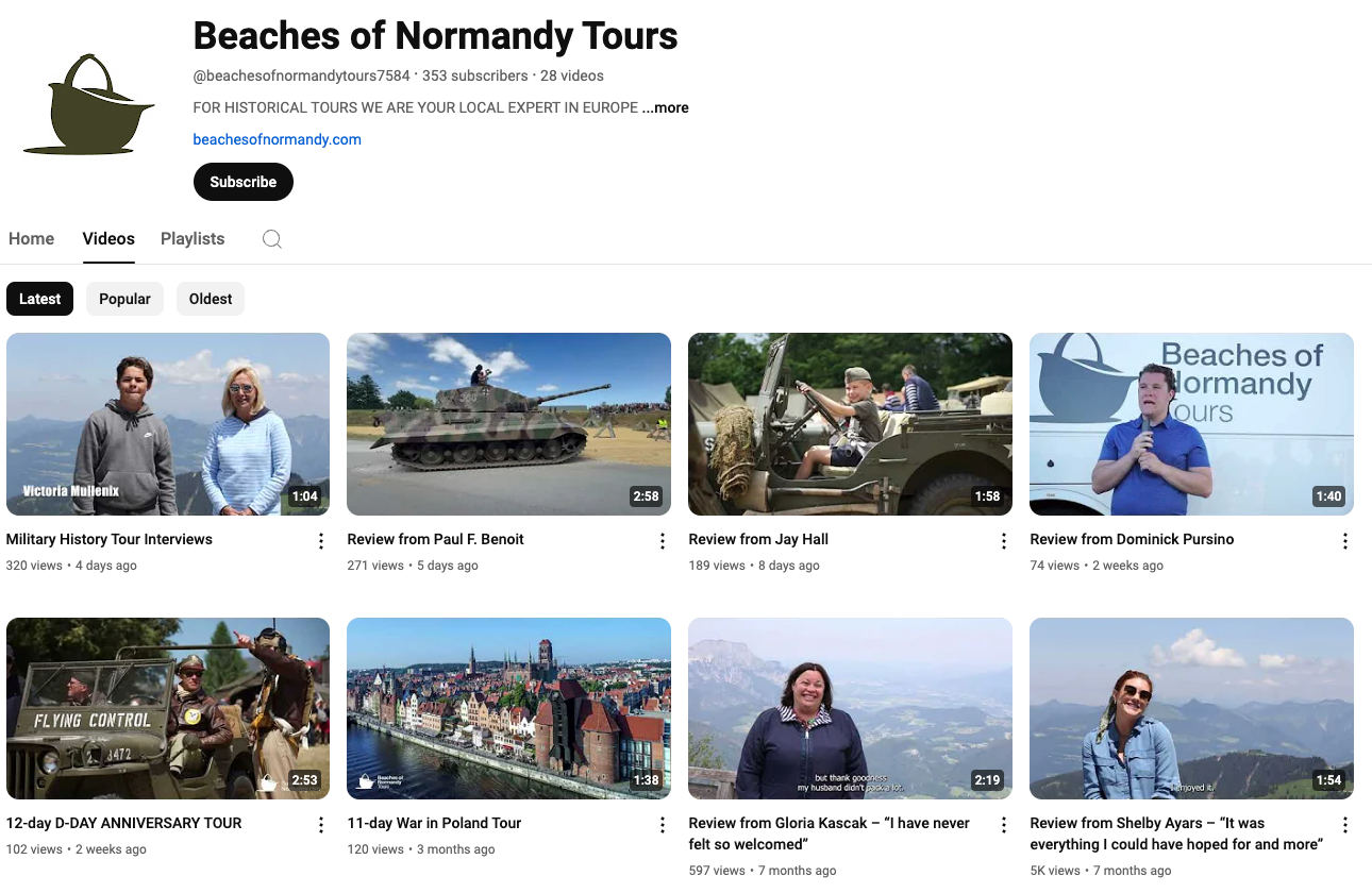 Beaches of Normandy Tours YouTube page