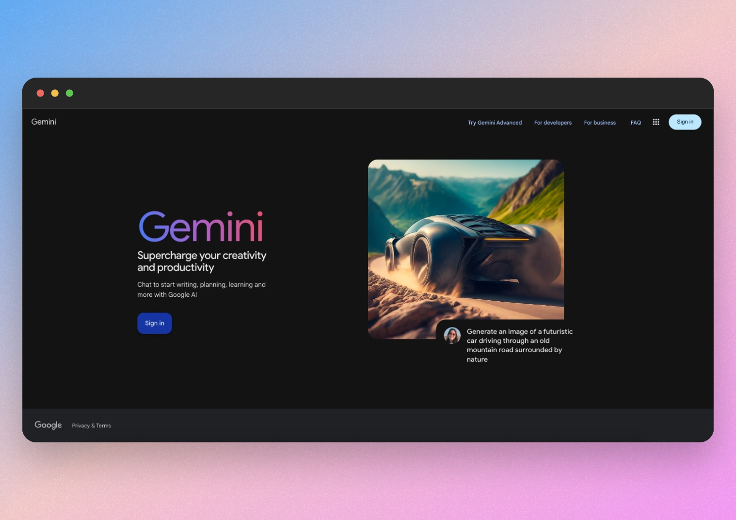 google gemini home page