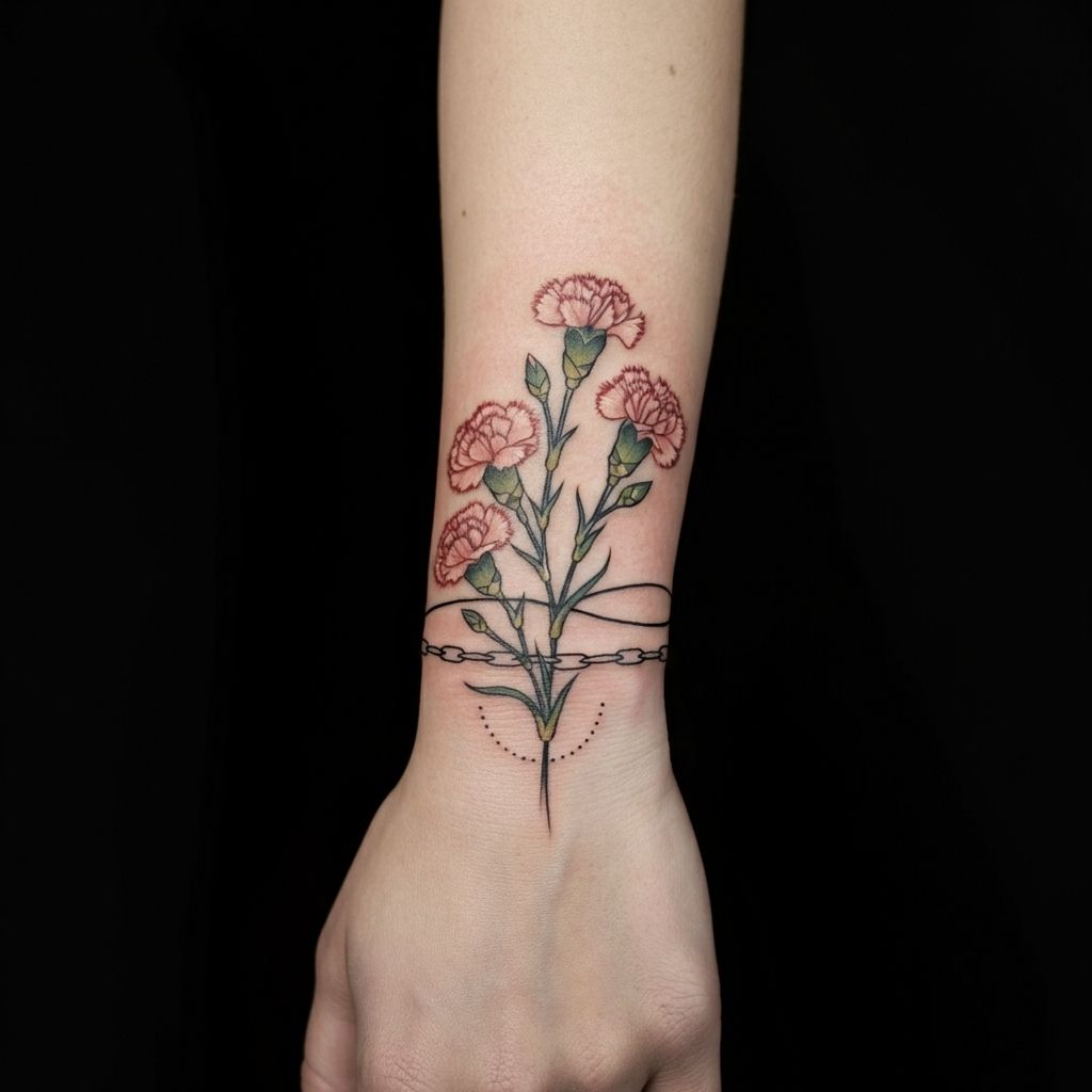 Carnation Wrist Band Tattoo