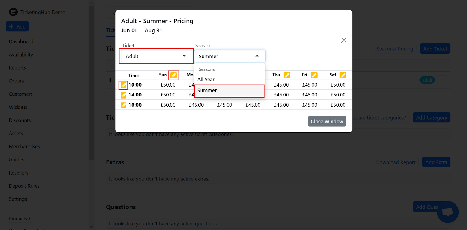 Adjust prices on each category.