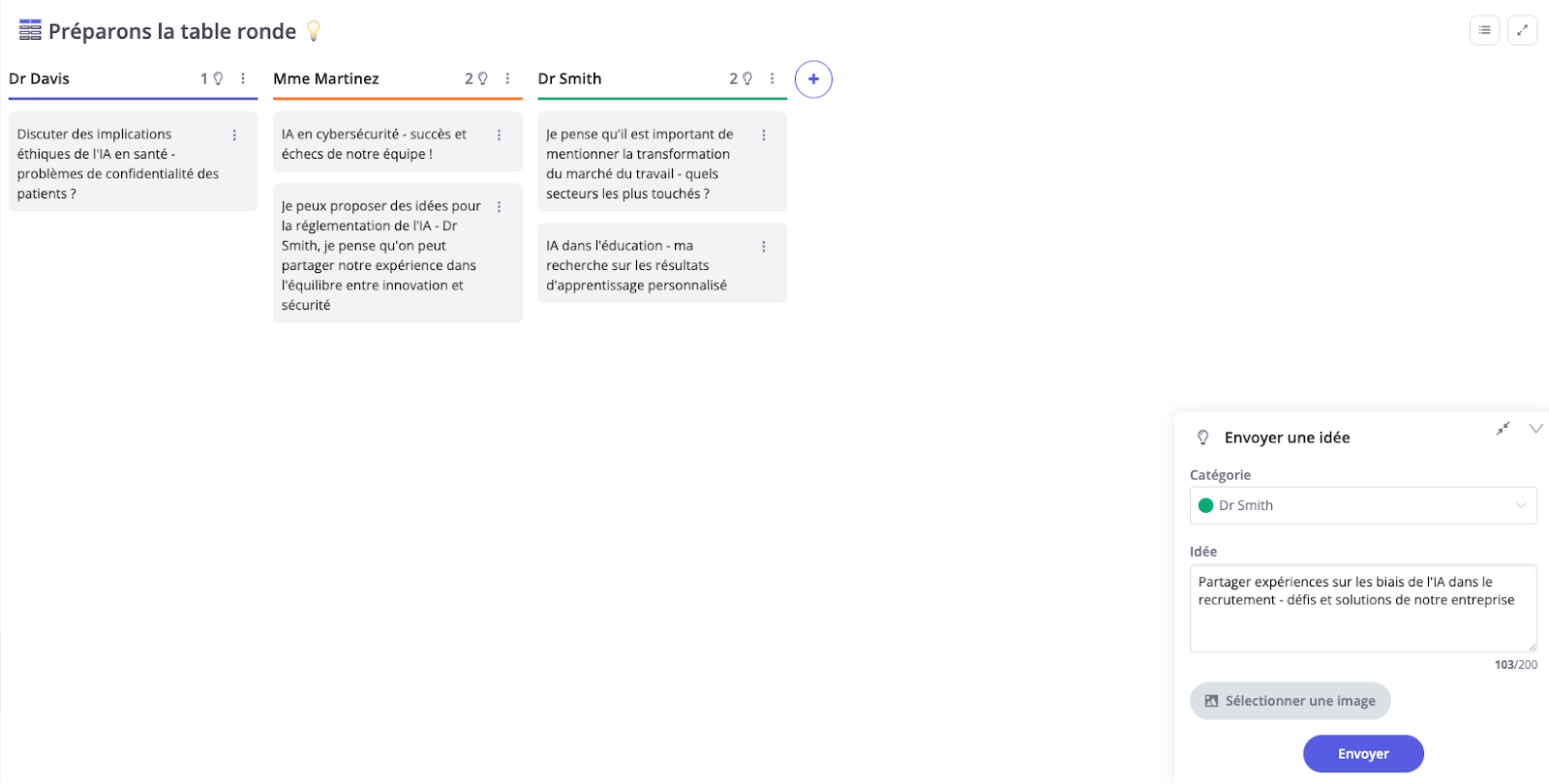 tableau beekast avec des questions