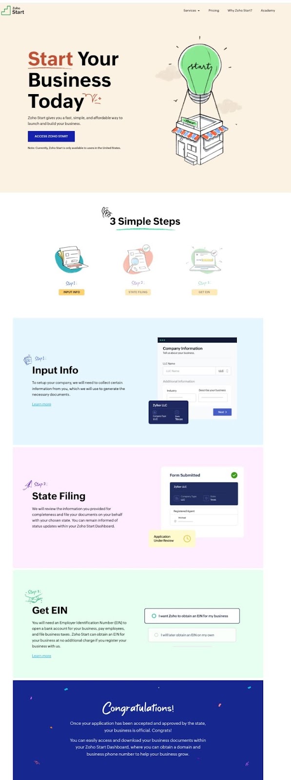 zoho start home page