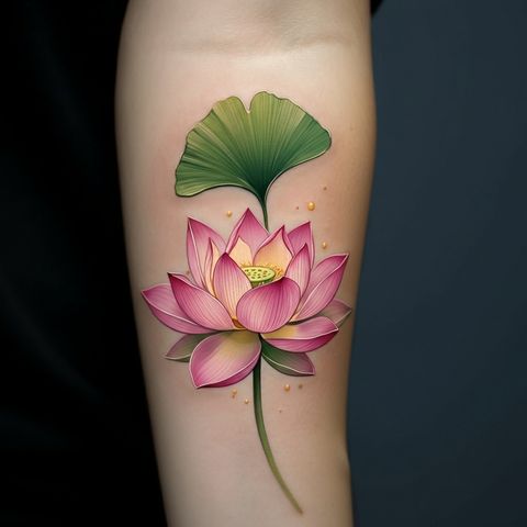 Ginkgo with Lotus Flower Tattoo
