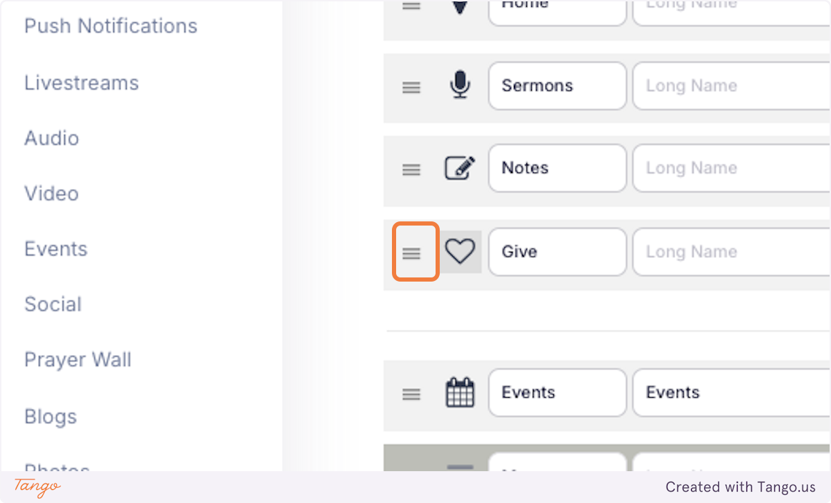 Drag highlighted to tab position of choice