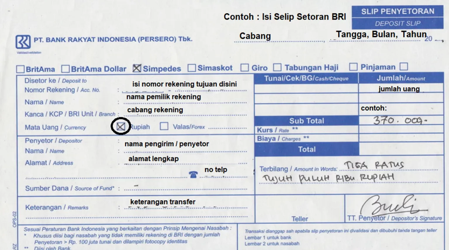 Contoh kwitansi slip penyetoran