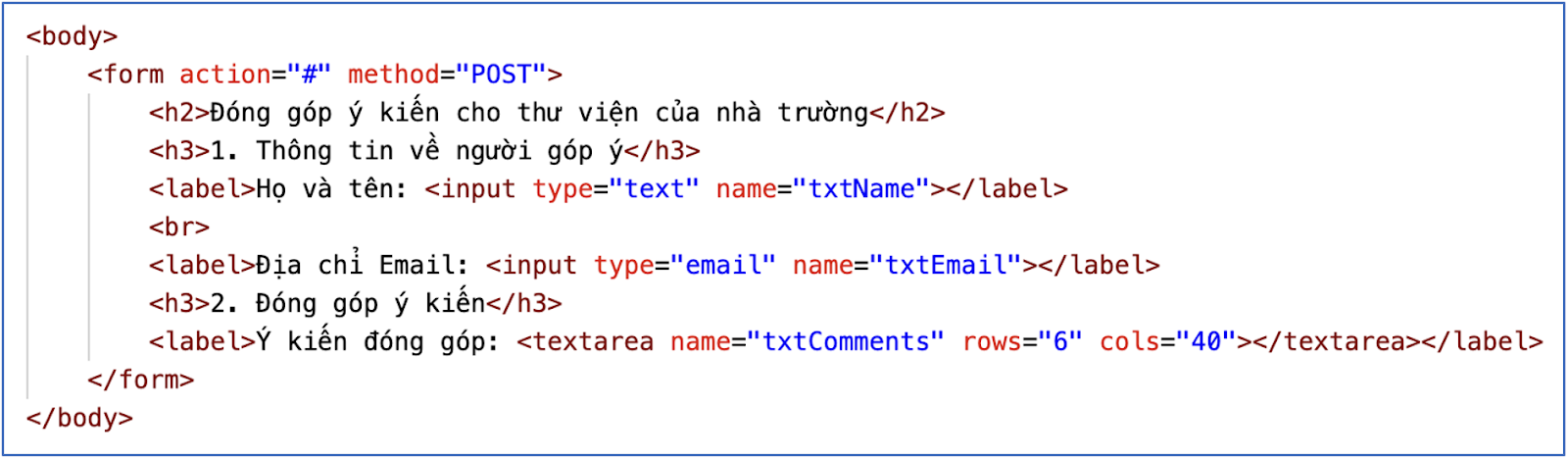 BÀI 7: THỰC HÀNH TẠO BIỂU MẪUI - MỤC TIÊU BÀI HỌC• Tạo được biểu mẫu trên trang web.• Thêm được các điều khiển thông dụng vào biểu mẫu.• Thiết kế được biểu mẫu phù hợp với yêu cầu nhập dữ liệu.II - KIẾN THỨC CẦN GHI NHỚ