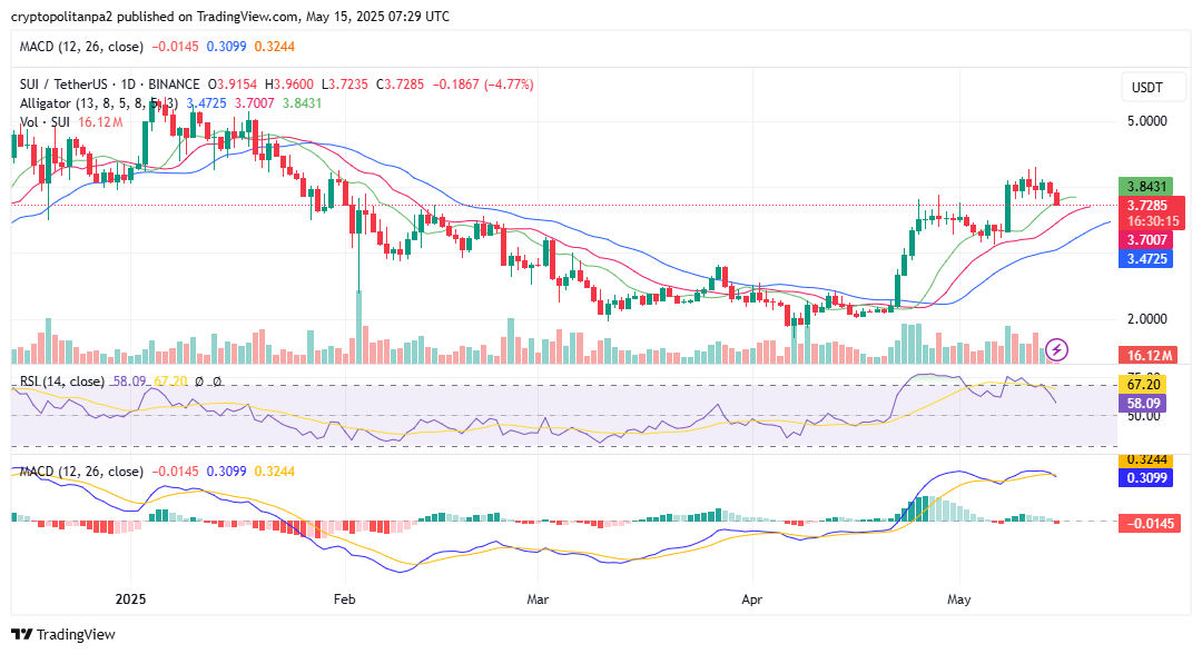 SUI/USD 1-day chart price analysis