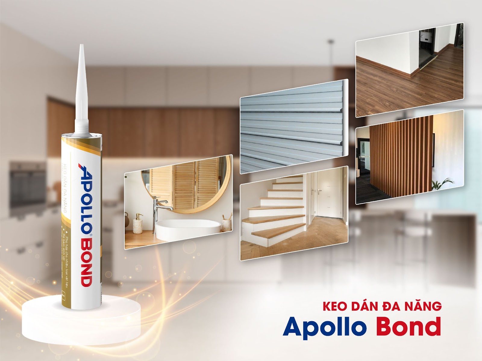 Apollo Bond - Keo dán đa năng “khô cực nhanh, dính cực mạnh” với khả năng bám dính tốt trên hầu hết các loại vật liệu.