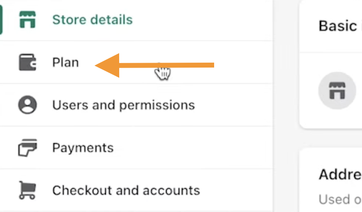 Shopify store admin panel