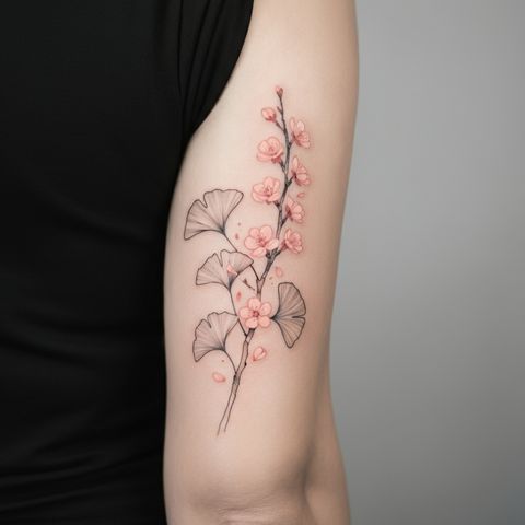 Ginkgo with Cherry Blossoms Tattoo

