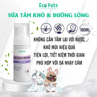 Sữa tắm khô cho mèo Ecopets 100ml - Giải pháp làm sạch không cần nước, diệt khuẩn, khử mùi & dưỡng lông mềm mượt