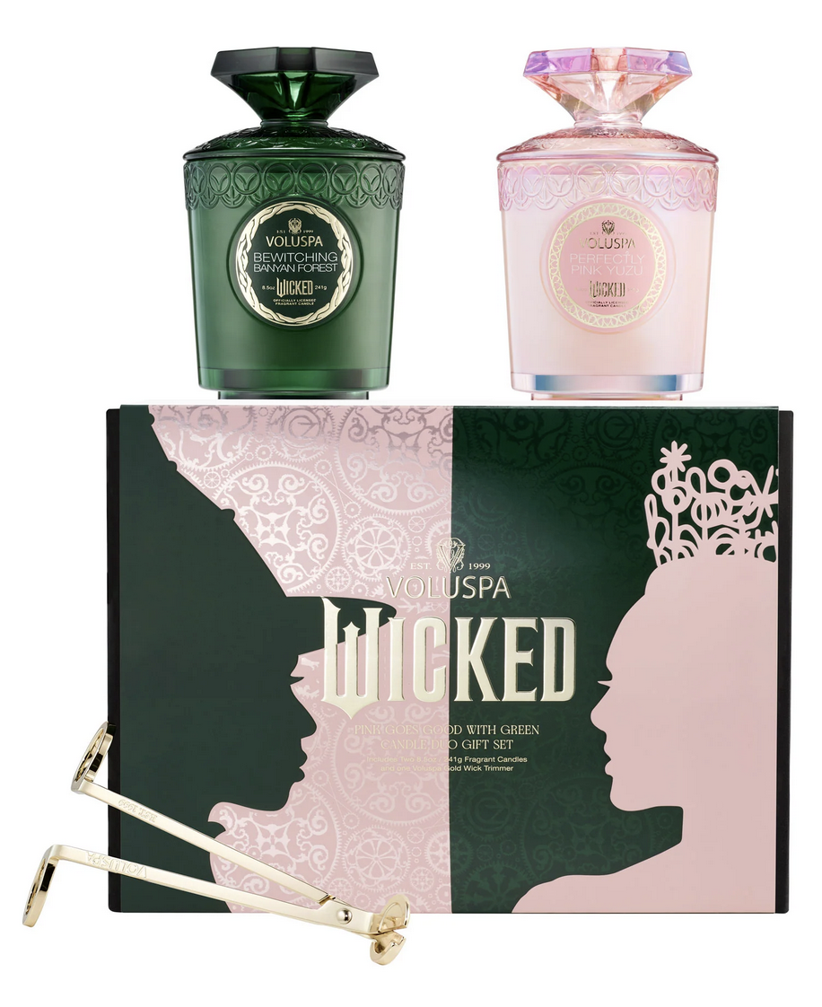 A "Wicked" candle set.