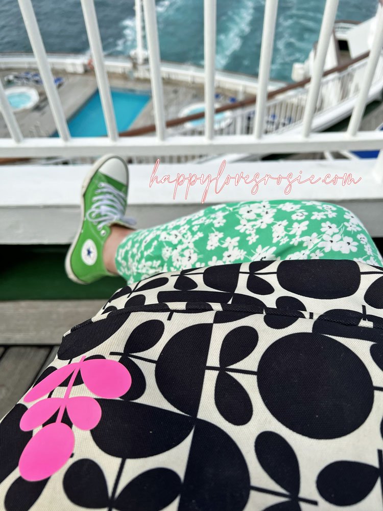 orla kiely bag and green converse trainers on Aurora Cruise ship