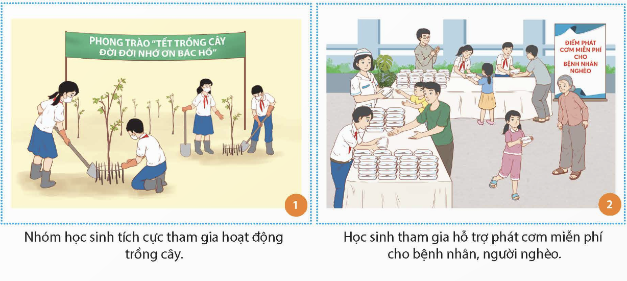 BÀI 3. TÍCH CỰC THAM GIA CÁC HOẠT ĐỘNG CỘNG ĐỒNGMỞ ĐẦUEm hãy kể lại tên những hoạt động, việc làm mà em và mọi người đã tham gia để giúp đỡ người khác. Đáp án chuẩn:Quyên góp quần áo, sách vở cho trẻ em vùng cao; hiến máu tình nguyện,...KHÁM PHÁ1. Em hãy đọc các thông tin sau và thực hiện yêu cầu:- Em hãy xác định mục đích, kết quả và ý nghĩa của các hoạt động được đề cập trong thông tin trên.- Em hãy chỉ ra những đối tượng có thể tham gia hoạt động cộng đồng- Hãy trình bày cách hiểu của em về hoạt động cộng đồng và giải thích vì sao phải tham gia hoạt động cộng đồng.Đáp án chuẩn:- Mục đích, kết quả, ý nghĩa:+ Mục đích: Hỗ trợ những ai cần sự giúp đỡ.+ Kết quả: có 5 triệu lượt chiến sĩ tham gia. + Ý nghĩa: mang lại ý nghĩa nhân văn sâu sắc. - Bất cứ ai, bất cứ độ tuổi nào cũng có thể tham gia các hoạt động cộng đồng- Hoạt động cộng đồng là những hoạt động được tổ chức bởi các cá nhân, tập thể, tổ chức để mang lại lợi ích chung cho cộng đồng.2. Em hãy quan sát hình ảnh, đọc các trường hợp sau và trả lời câu hỏi:Trường hợp 1:Bà H là thành viên của Hội Khuyến học, Hội Người cao tuổi và rất tích cực tham gia các hoạt động tại địa phương. Thấy bà dành thời gian quá nhiều cho hoạt động cộng đồng, con cháu bà có ý khuyên can. Một số người hàng xóm không muốn tham gia các hoạt động cộng đồng cho rằng, bà đã lớn tuổi, nên dành thời gian để nghỉ ngơi, chăm lo cho bản thân và gia đình.”Trường hợp 2:Bạn N, bạn T, bạn H là nhóm bạn chơi thân với nhau, học tốt và chăm chỉ luyện tập thể thao. Tuy nhiên, cả ba bạn đều rất ngại tham gia hoạt động cộng đồng và luôn tìm lí do để không tham gia các hoạt động vì cộng đồng do trường, lớp và địa phương tổ chức.”- Từ các hình ảnh trên, em hãy cho biết ở trường, lớp, địa phương của em đã tổ chức những hoạt động nào? Em đã tham gia những hoạt động nào?- Những việc nào mà em cảm thấy hài lòng và chưa hài lòng về tinh thần, thái độ của mọi người khi tham gia những hoạt động cộng đồng?- Em suy nghĩ như thế nào về hành vi, việc làm của các nhân vật trong trường hợp 1, 2 và đưa ra lời khuyên nào đối với những nhân vật chưa tích cực tham gia các hoạt động cộng đồng?Đáp án chuẩn:- Quyên góp, ủng hộ cho người có hoàn cảnh khó khăn;… Em đã tham gia hoạt động “Kế hoạch nhỏ”.- Tích cực, đều hướng tới giá trị nhân văn. - Em chưa hài lòng khi có một số ít người tham gia các hoạt động hời hợt. - TH1: Bà H hành động đúng nhưng hành vi đang sai lệch và không tốt. - TH2 và TH3: Các học sinh không đúng, chưa tham gia nhiệt tình. => Nên chủ động tích cực tham gia các hoạt động, hỗ trợ mọi người. 3. Em hãy lựa chọn một hoạt động cộng đồng phù hợp với bản thân để xây dựng kế hoạch tham gia hoạt động đó.Đáp án chuẩn:KẾ HOẠCHTên hoạt động: ủng hộ sách vở, đồ dùng học tập cho học sinh vùng cao1. Mục đích của hoạt động: Thể hiện tấm lòng yêu thương, rèn luyện về thói quen tiết kiệm. 2. Nhiệm vụ có thể tham gia:2.1. Nhiệm vụ 1: kêu gọi các bạn trong lớp, trong trường tham gia vào hoạt động2.2. Nhiệm vụ 2: phân loại các loại sách vở, đồ dùng học tập sau khi đã nhận được sự quyên góp, ủng hộ3. Thời gian, địa điểm thực hiện: Trong vòng 2 tuần tại trường học…LUYỆN TẬP