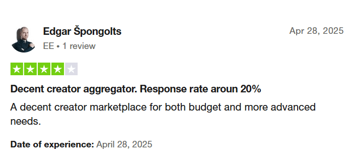 Collabstr user review on trustpilot