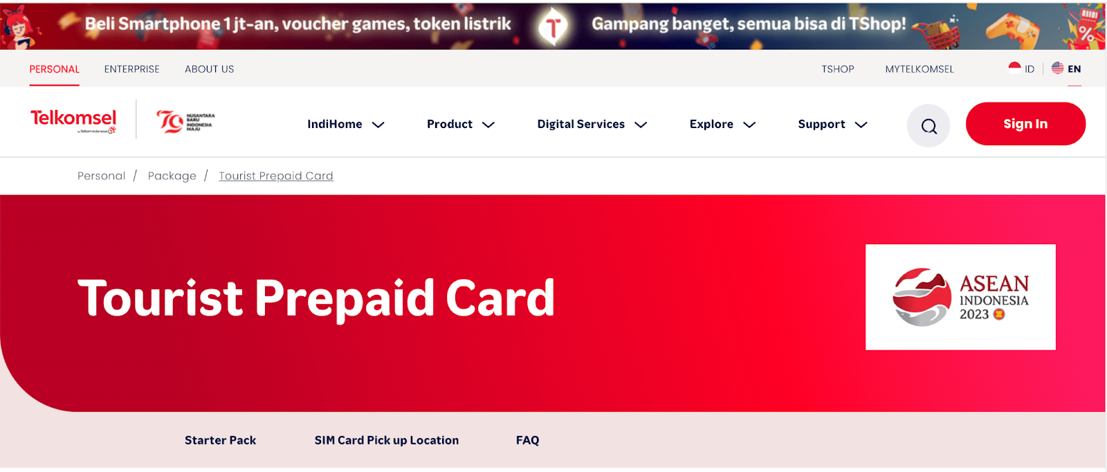 A screenshot of Telkomsel SIM's webpage