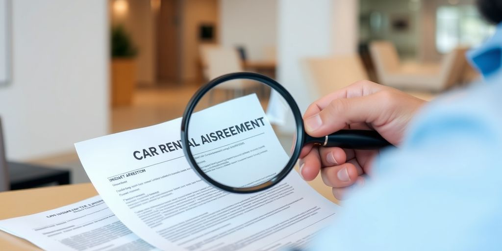 Person checking car rental insurance details