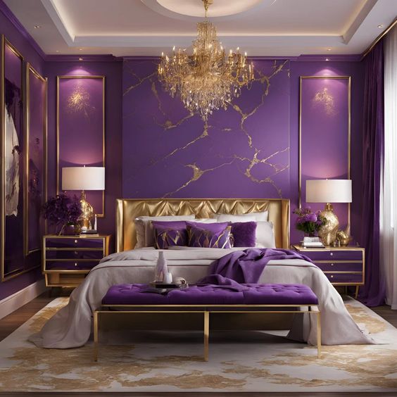 Gold and Deep Purple Two Colour Combination for Wall