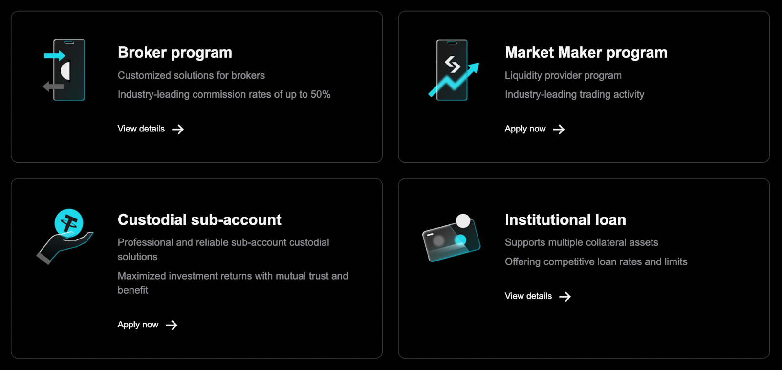 additional features including bitget's broker program, market maker program, custodial sub-accounts and institutional loans