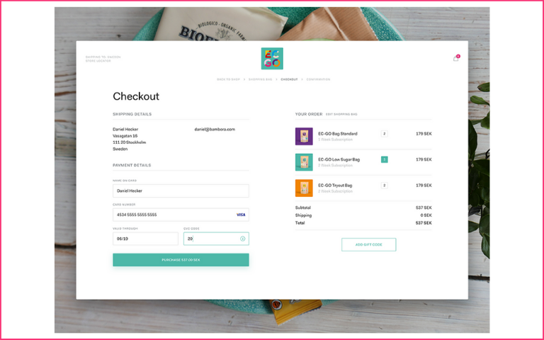 A well-structured Shopify checkout form from ECGO