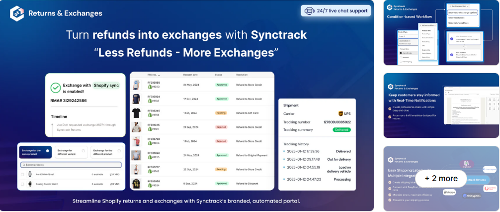 A shopify returns app from Synctrack: Returns & Exchanges