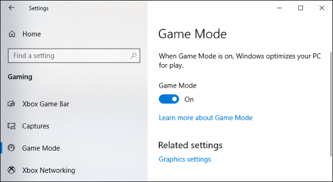 Game Mode settings on Windows 10