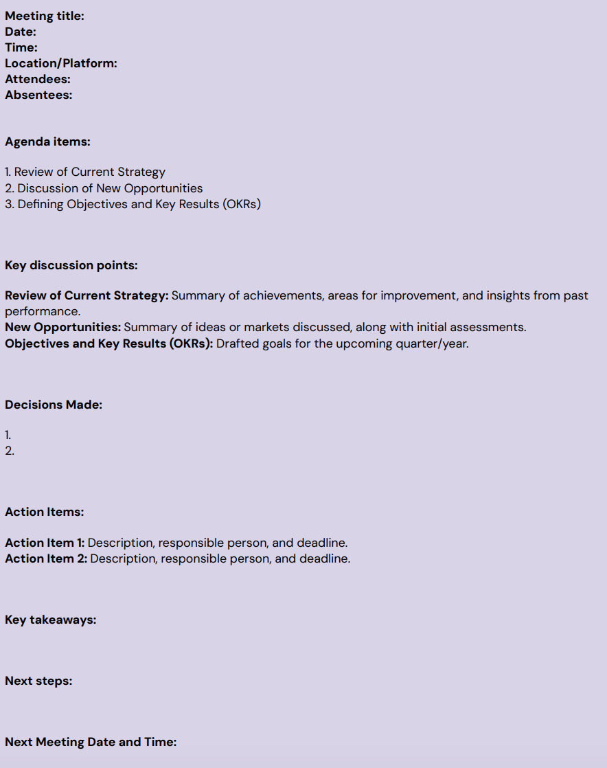 Strategy Planning Meeting Notes Template