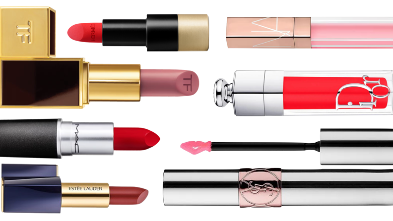 A group of lipsticks and lip glossDescription automatically generated