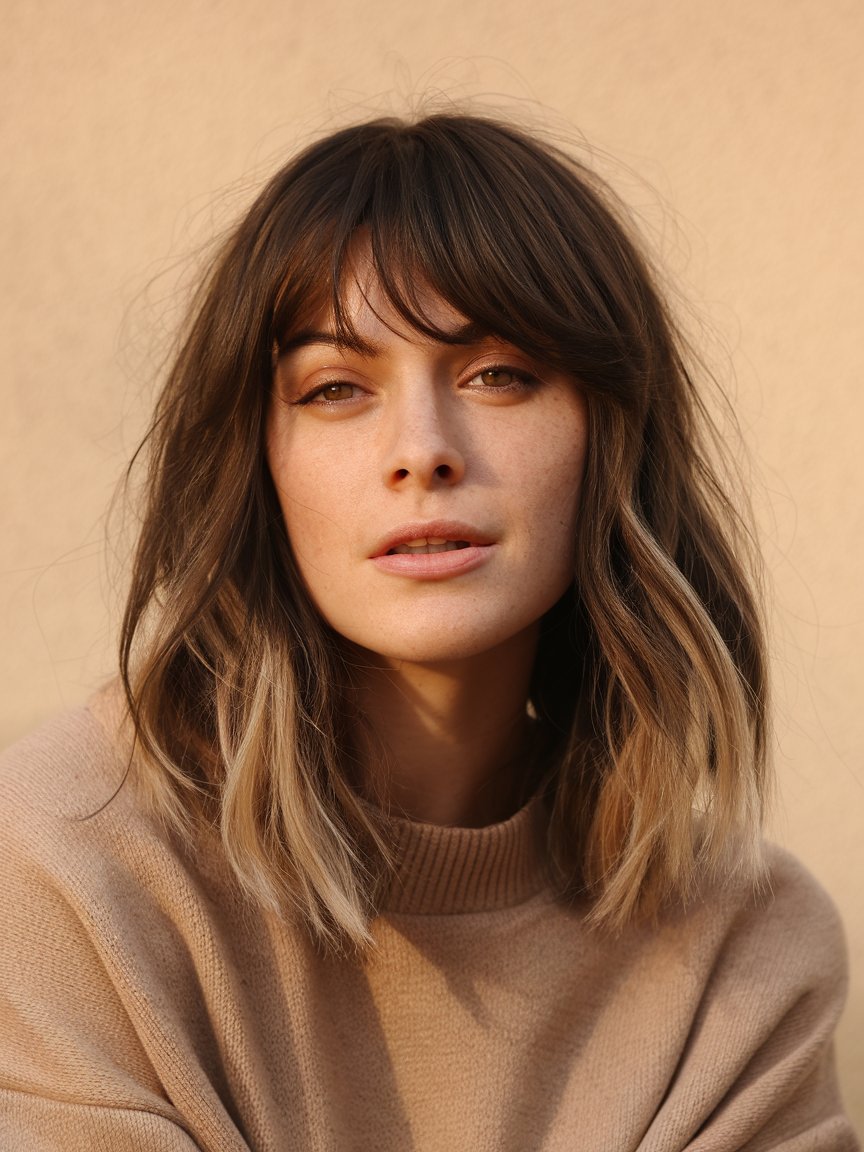 3. Mid-Length Cut with Bangs