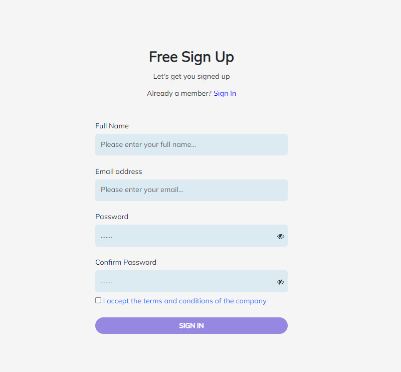 sign-up page