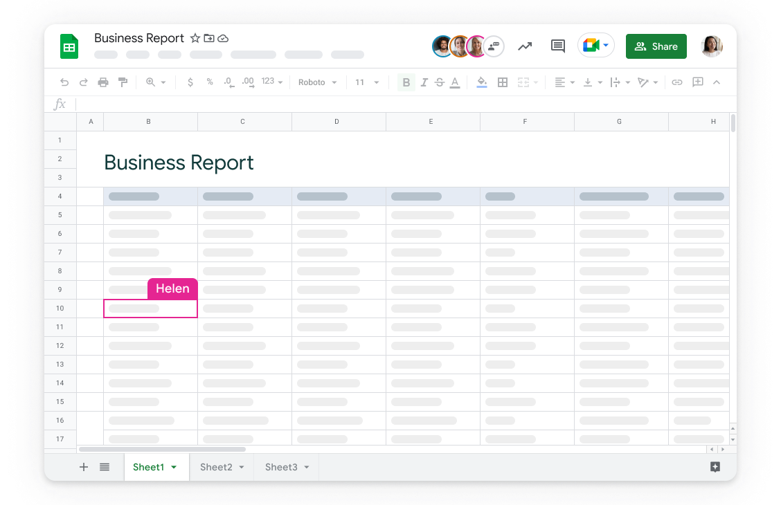 Google sheets interface