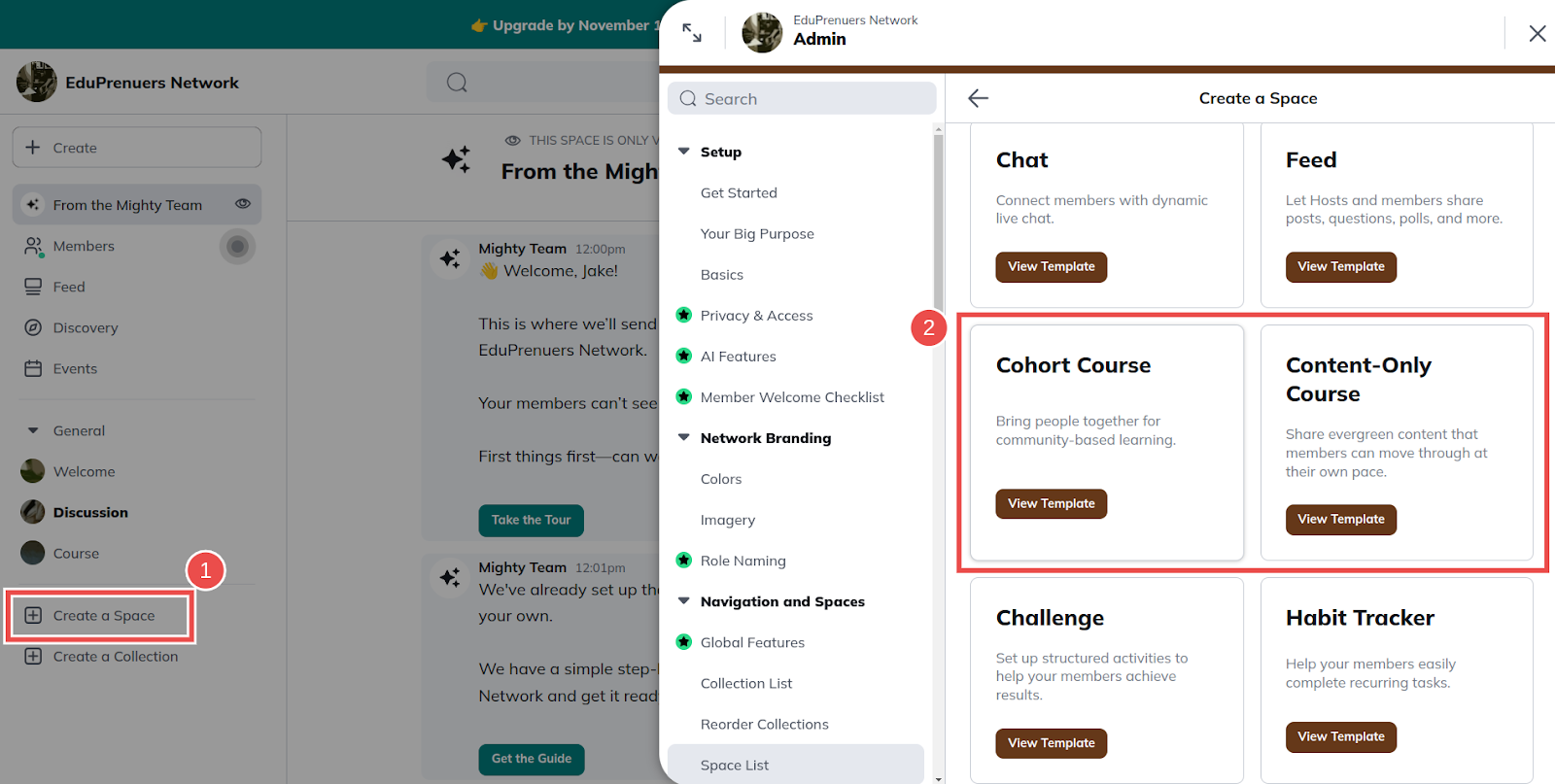 Mighty Networks course templates