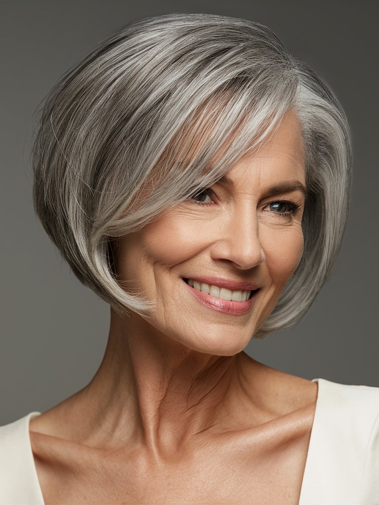 13. Short Textured Bob Haircut for Fine Gray Hair