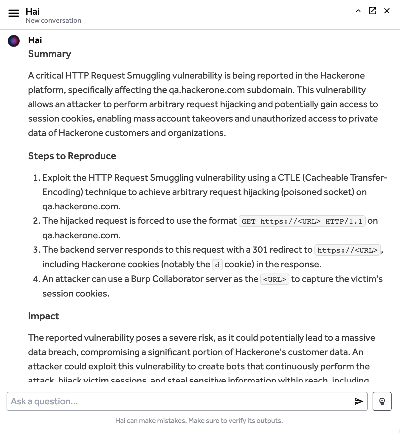 Hai report summary