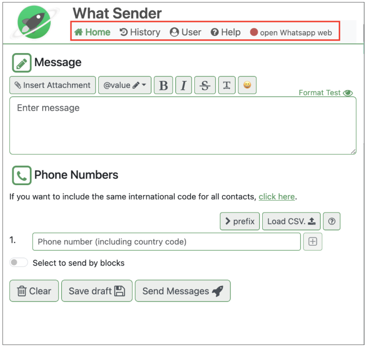 Dashboard of WhatSender, one of the best WhatsApp bulk message senders