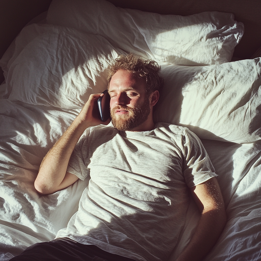 A sleepy man talking on the phone | Source: Midjourney