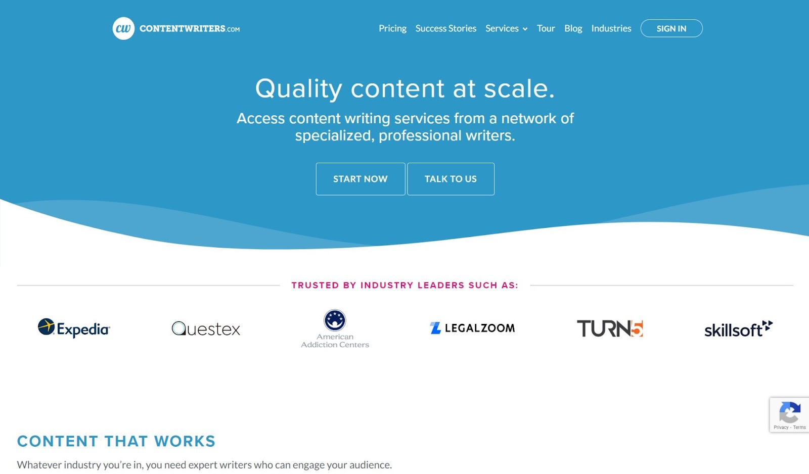 Screenshot of ContentWriters website