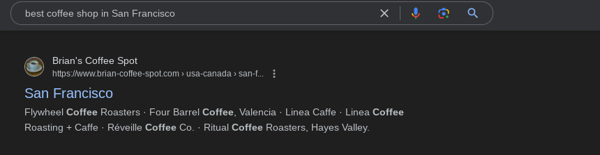 coffee shop optimized SEO example