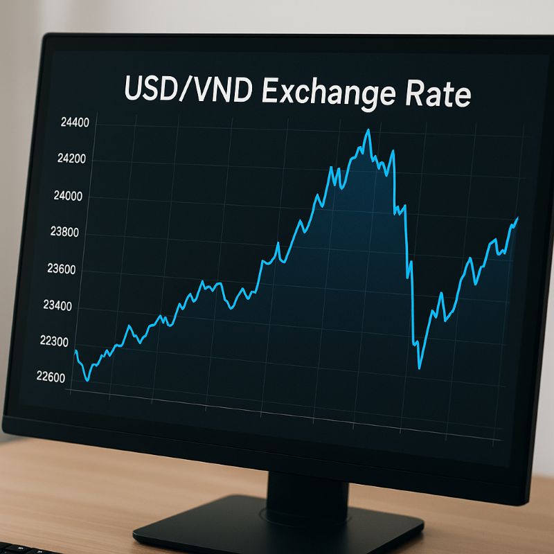 Biểu đồ tỷ giá USD/VND biến động trên màn hình máy tính