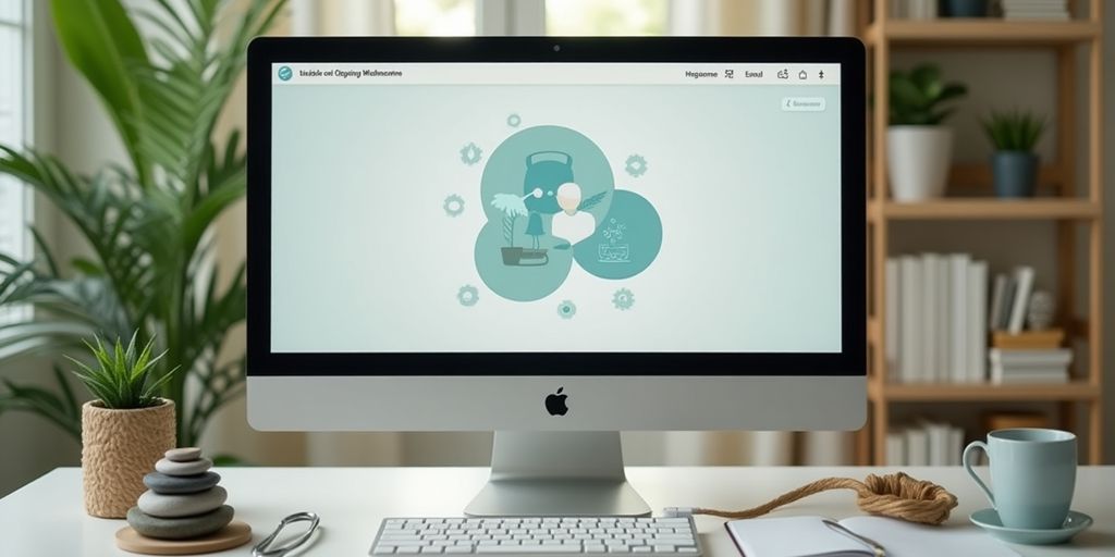 Ein beruhigender Praxissraum mit Gesundheitssoftware auf einem Computer.