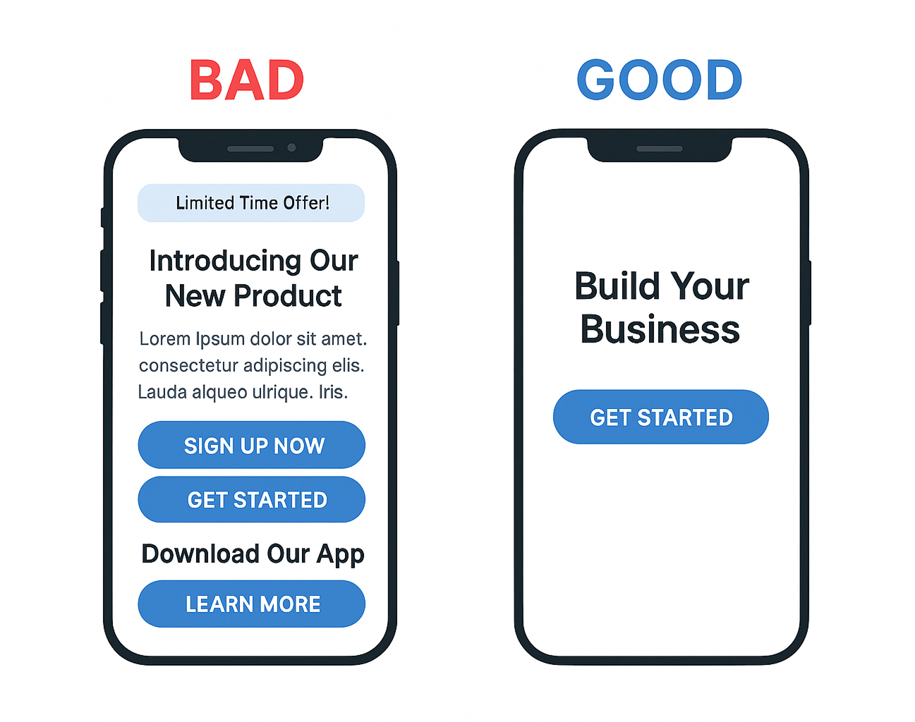 A comparison of two mobile landing page mockups