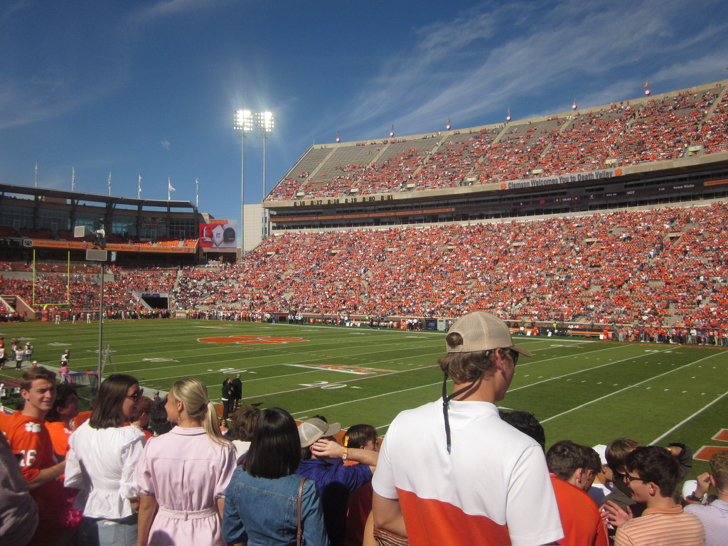 Tiger students and fans enjoying a football game at Memorial Stadium