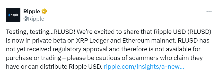 Ripple testing RLUSD