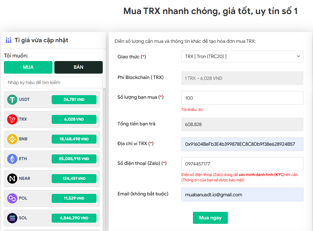 Ba bước đơn giản để sở hữu TRX ngay hôm nay