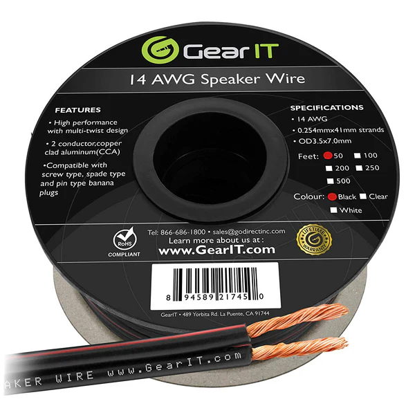 GearIT 14 Gauge Speaker Wire CCA - Best Overall Speaker Wire for Car Audio