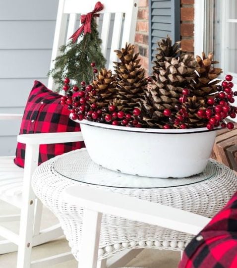 christmas porch chairs with plaid pillows