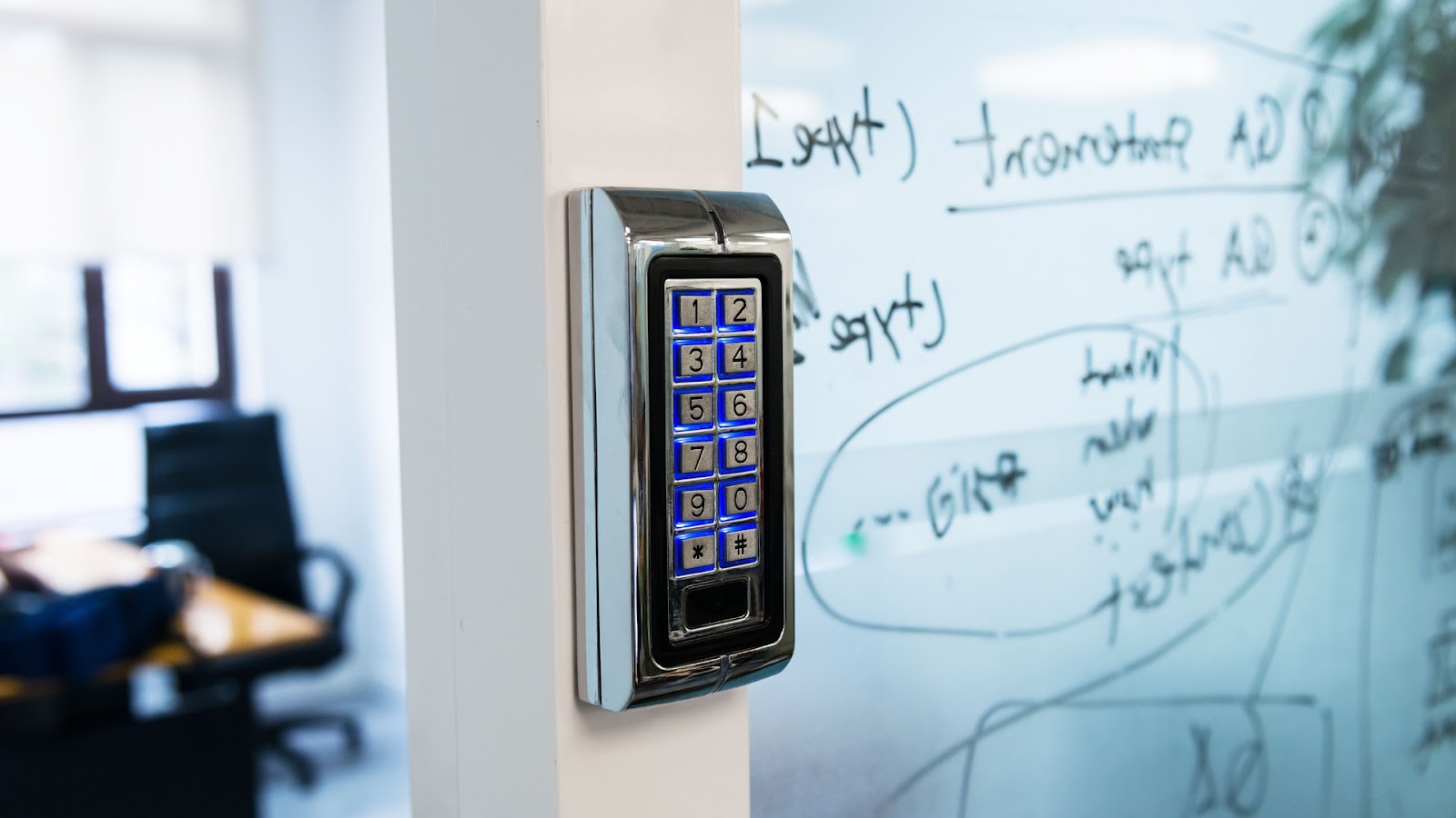 An office uses a keyless entrance for secure access control.